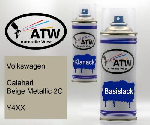 Volkswagen, Calahari Beige Metallic 2C, Y4XX: 400ml Sprühdose + 400ml Klarlack - Set, von ATW Autoteile West.